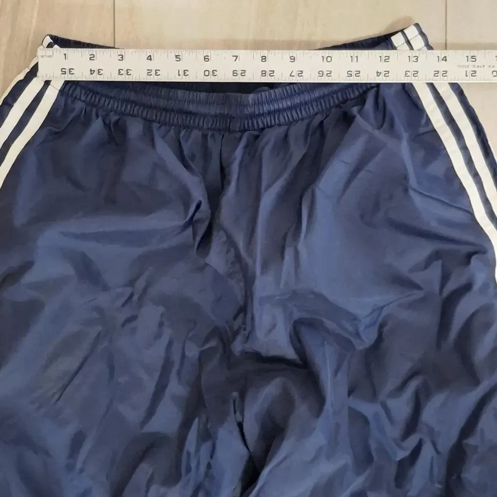 Vintage Y2K Adidas Windbreaker Men's Pants Navy Blue Baggy White Stripe Size L